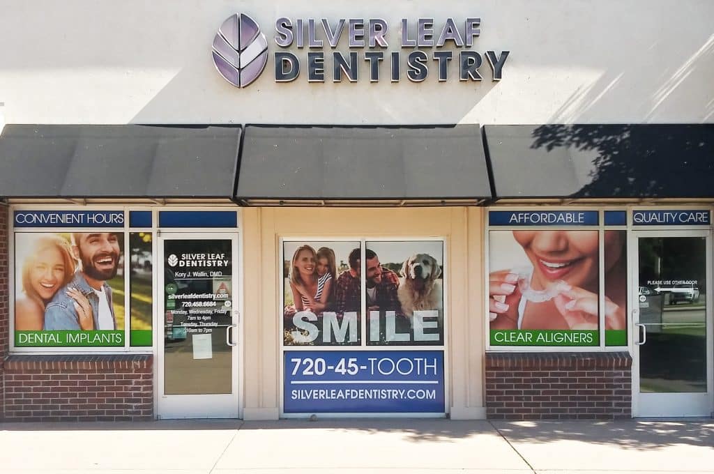 Silver Leaf Dentistry window vinyl